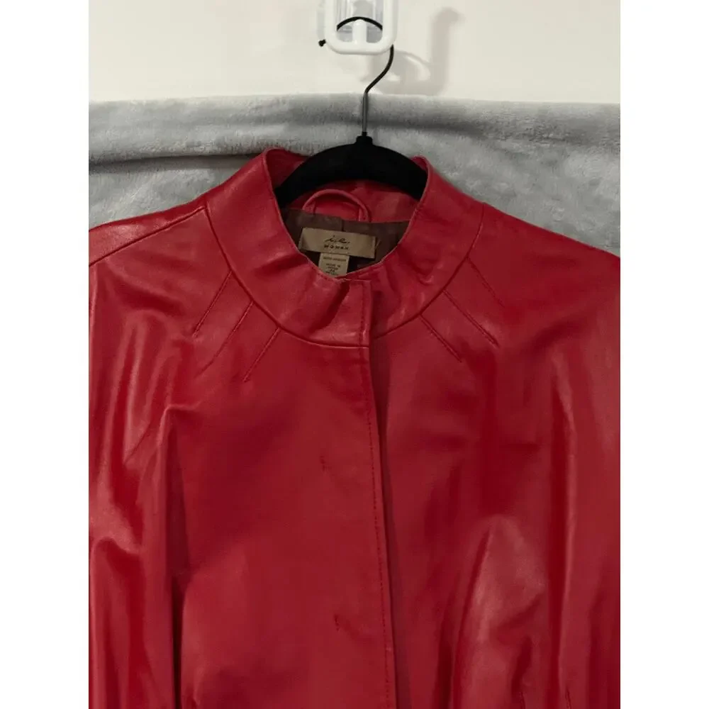Liz Woman Red Leather Jacket 2X Plus Size Minimalist Career Office Classic Coat